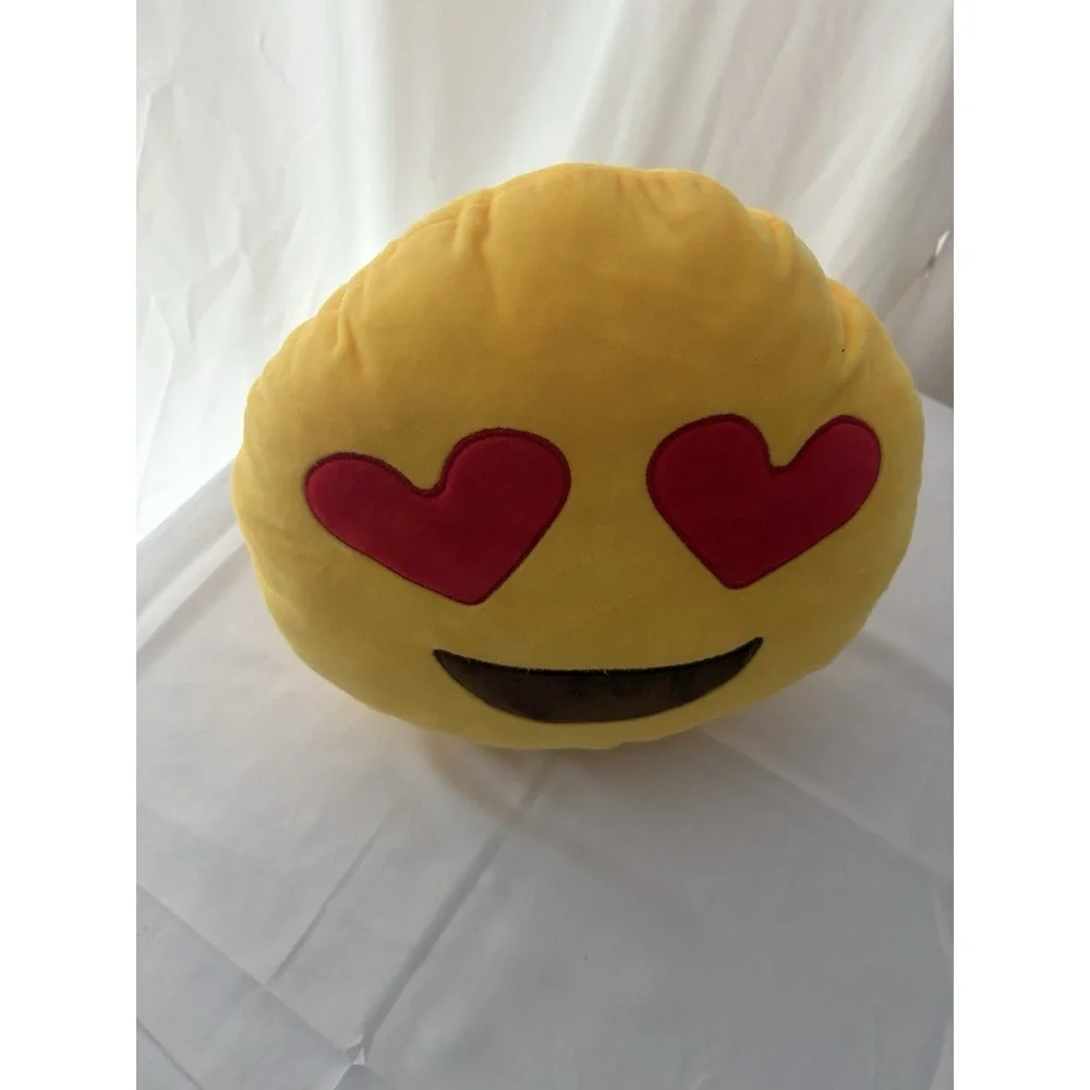 Emoji Red Heart Eyes 11 Inch Plush Stuffed Animation Decor Yellow Round Pillow